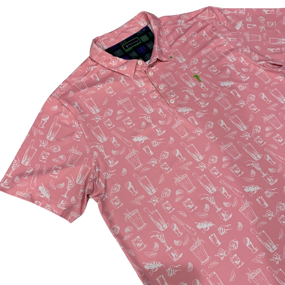 William Murray Golf Polo Shirt XXL Pink Cocktail Drink Print Performance Stretch